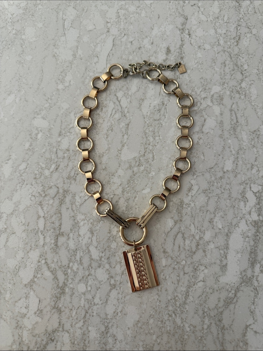 DANNIJO ELISA Gold Link Necklace with Rectangular Textured Pendant